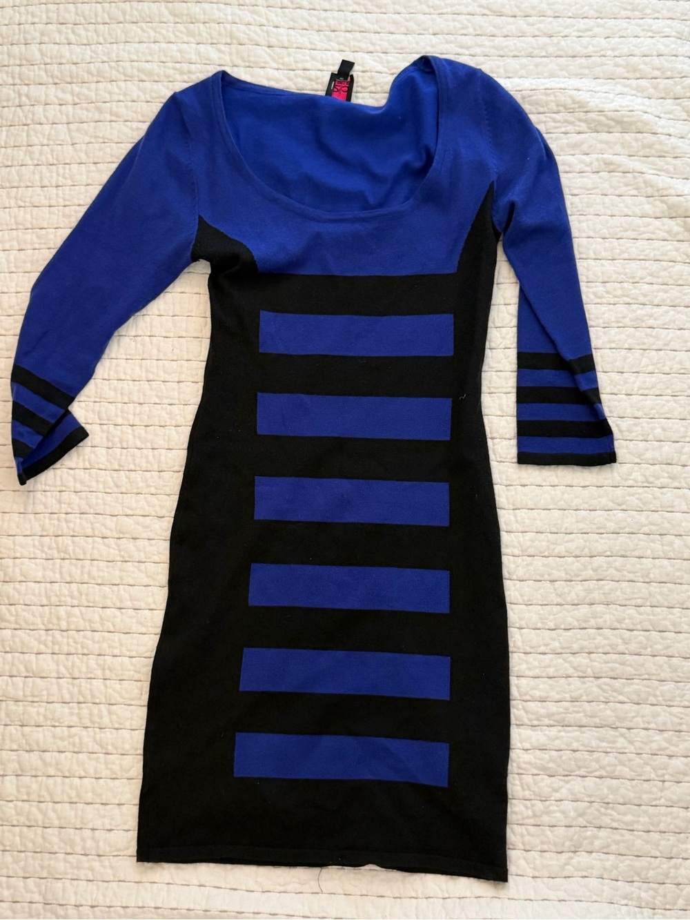 2B Bebe Royal Blue and Black Striped Knit Bodycon Dress